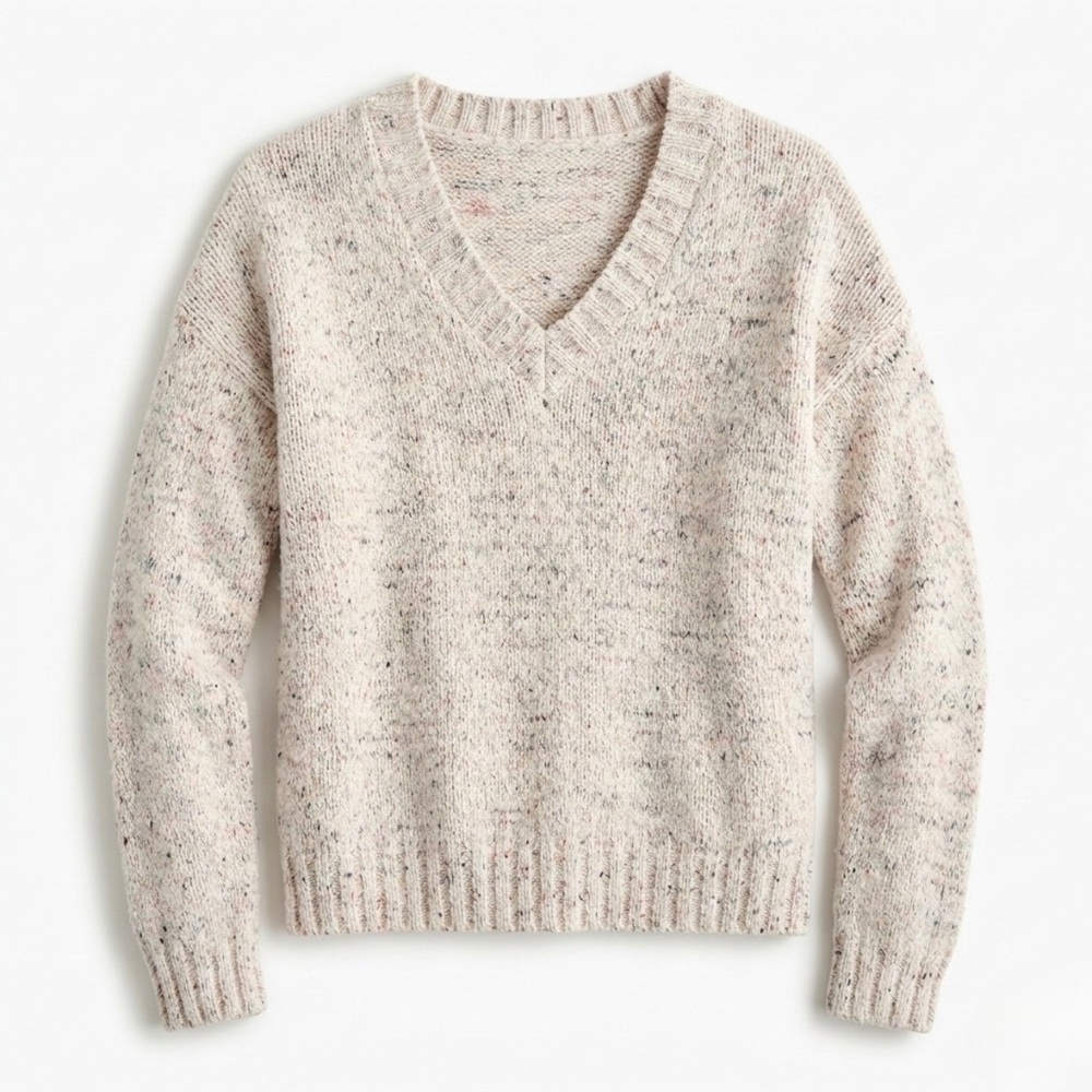 Margeaux & Ellie Cozy Chunky‎ Knit V-Neck Sweater Small Speckled Neutral Soft